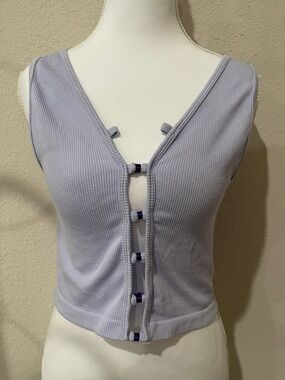 Suzette Collection Sleeveless Tie-Front Ribbed Crop Top - Lavender Size M/L